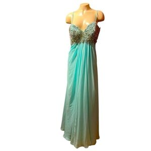 Green Sequin Embellished Maxi Gown for Prom